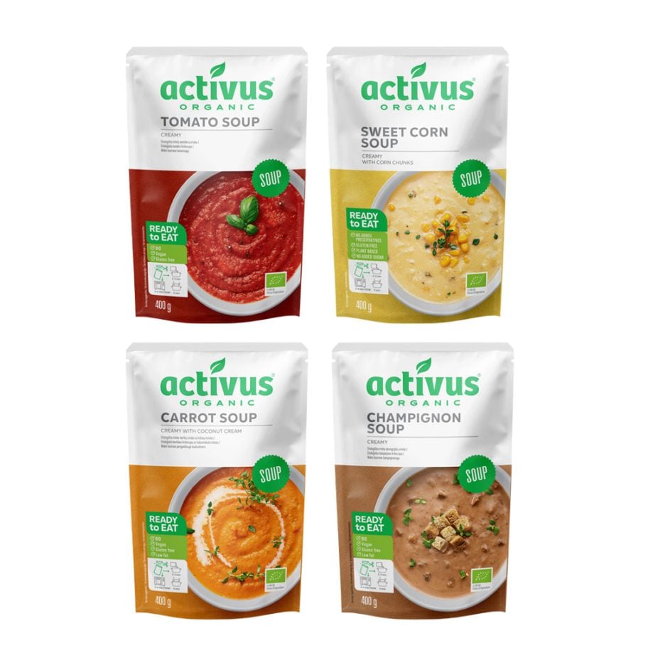 activusオーガニック野菜スープ400gxポタージュ4種セット(トマト・キャロット・マッシュルーム・コーン)