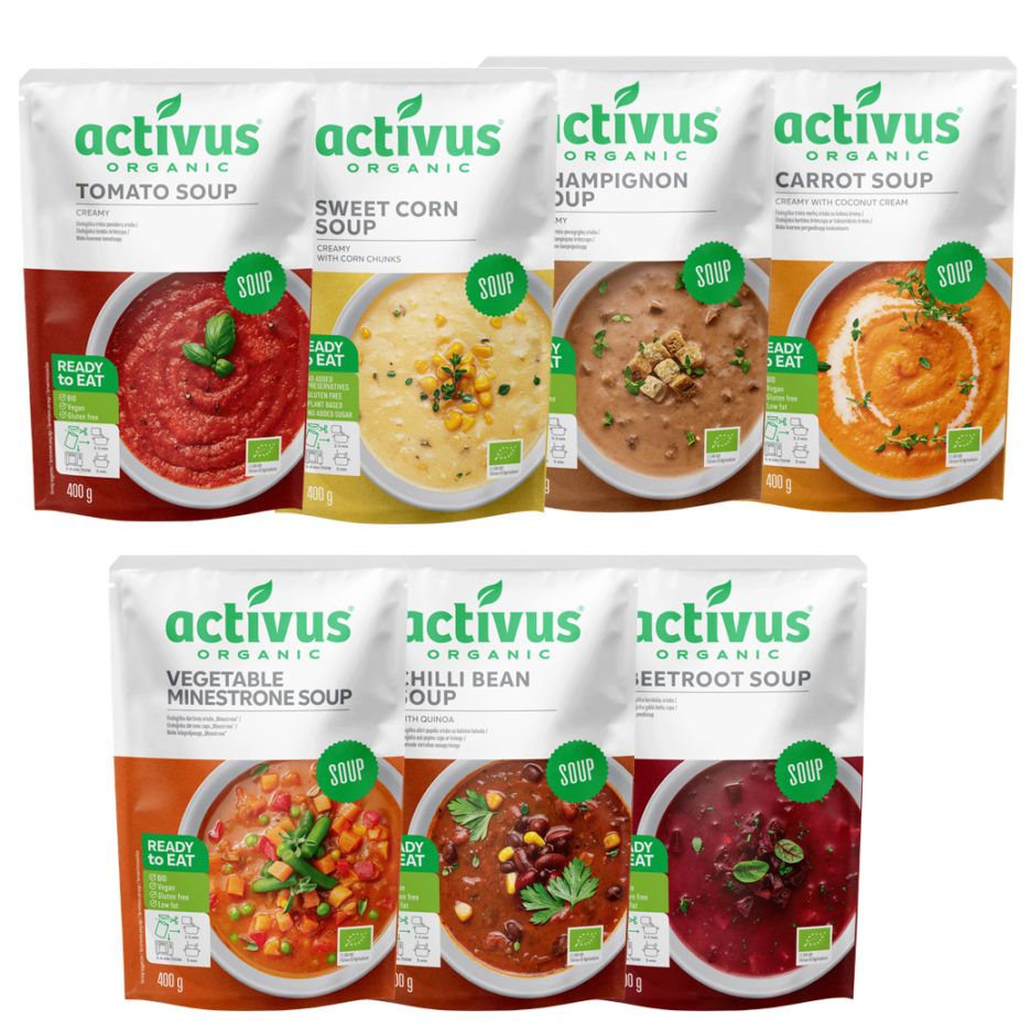 activusオーガニック野菜スープ400gxポタージュ7種セット(トマト・キャロット・マッシュルーム・コーン・ミネストローネ・ビーツ・チリビーンズ)