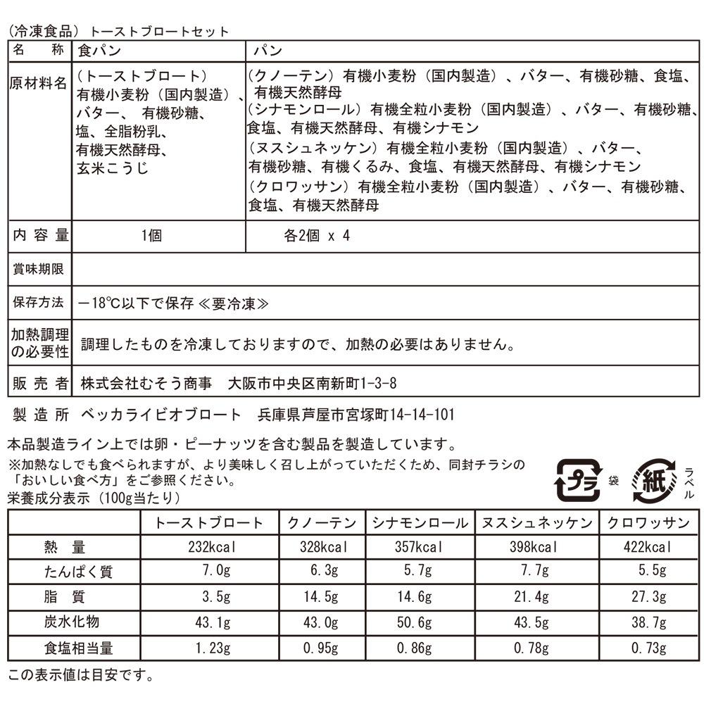 ﾍﾞｯｶﾗｲﾋﾞｵﾌﾞﾛｰﾄ ﾄｰｽﾄﾌﾞﾛｰﾄｾｯﾄ(冷凍)　