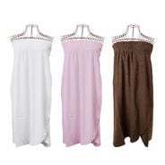 ガウン 前開き 肩ひもなし ボタン留め タオル生地 3色 ホワイト/ピンク/ブラウン