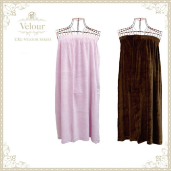 ベロアガウンオープン ボディや脱毛施術のためのマジックテープ付 バスローブ 2色 ピンク／ブラウン