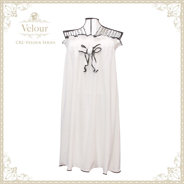 ベロア メローガウン リボン付 肩ひもなし 長さ82cm バスローブ 2色 アイボリー/ピンク