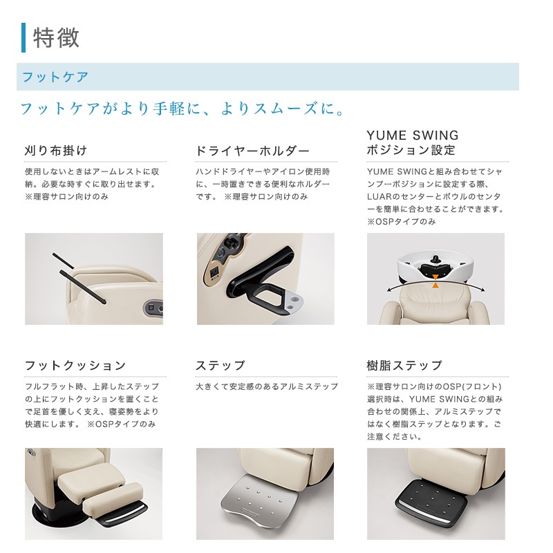 タカラベルモント ルアール(LUAR) 多機能電動チェア スタンダードタイプ 単動・ステップ一体型