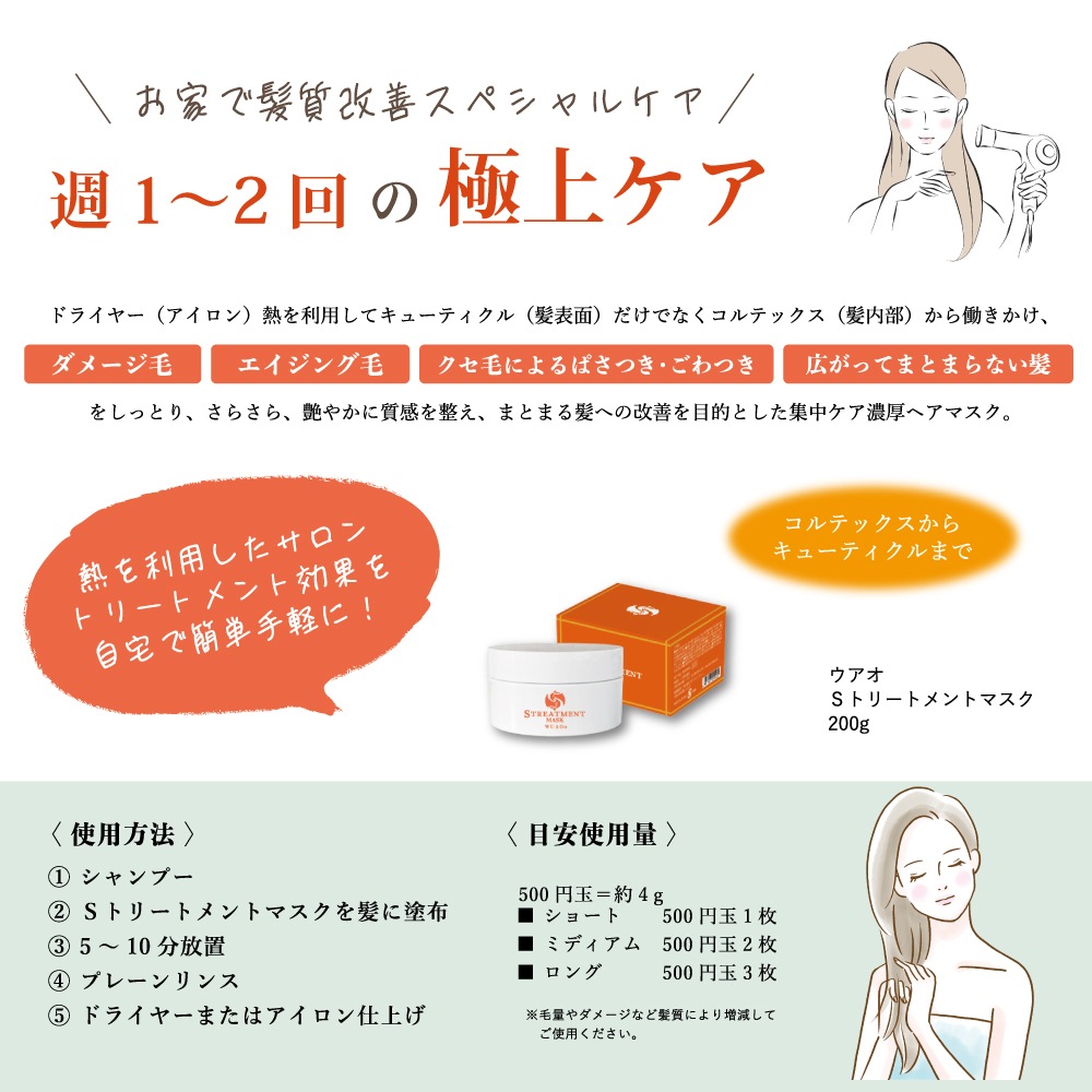ウアオ Sトリートメントマスク WUAO コルテックスからキューティクル