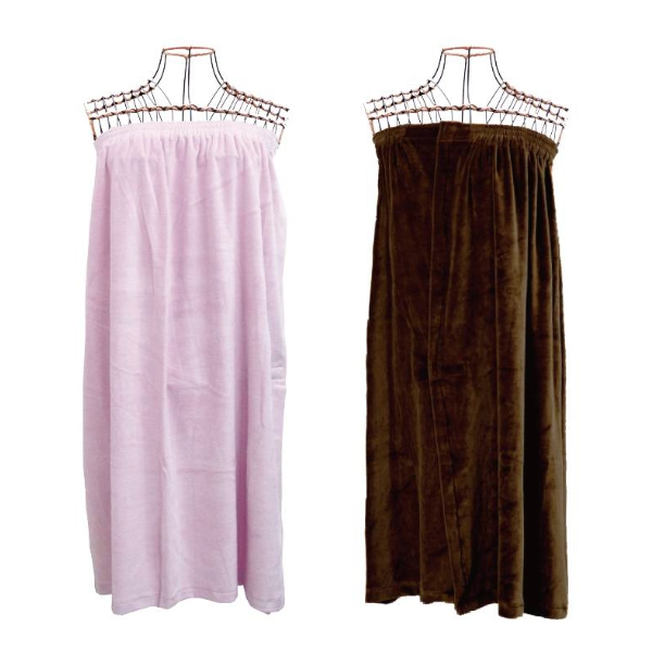 ベロアガウンオープン ボディや脱毛施術のためのマジックテープ付 バスローブ 2色 ピンク／ブラウン