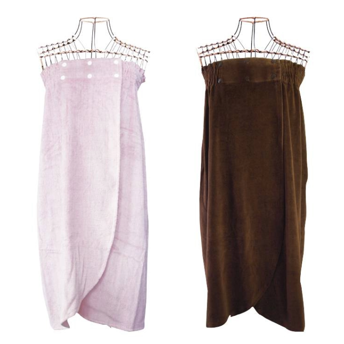 ベロア ガウン スナップボタン留め 2色 ピンク／ブラウン