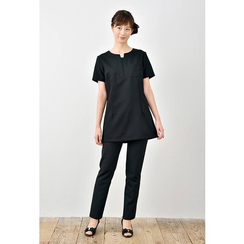 E-3115 チュニック (2色 ブラック ライトベージュ) SHIROTA(シロタ)