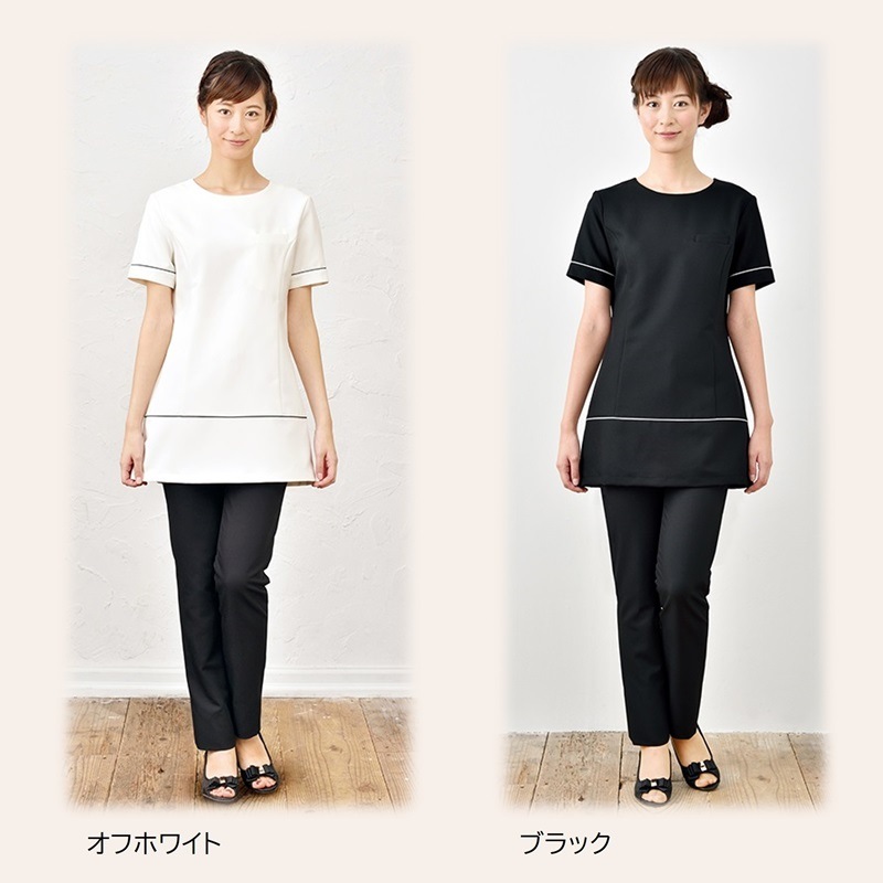 E-3114 ワンライン チュニック (2色 ブラック ライトベージュ) SHIROTA(シロタ）