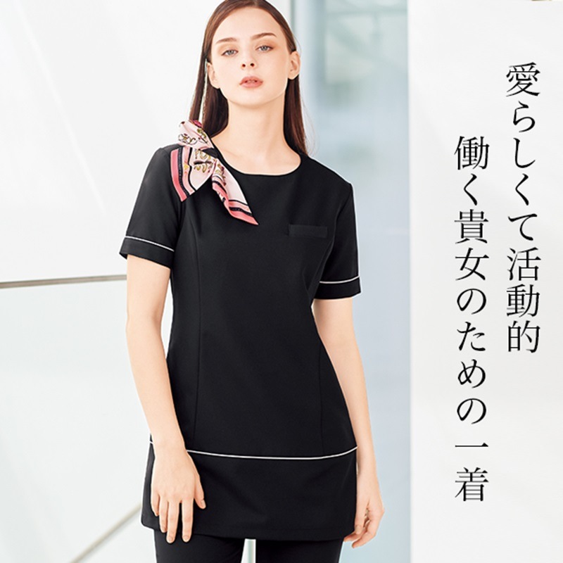 E-3114 ワンライン チュニック (2色 ブラック ライトベージュ) SHIROTA(シロタ）