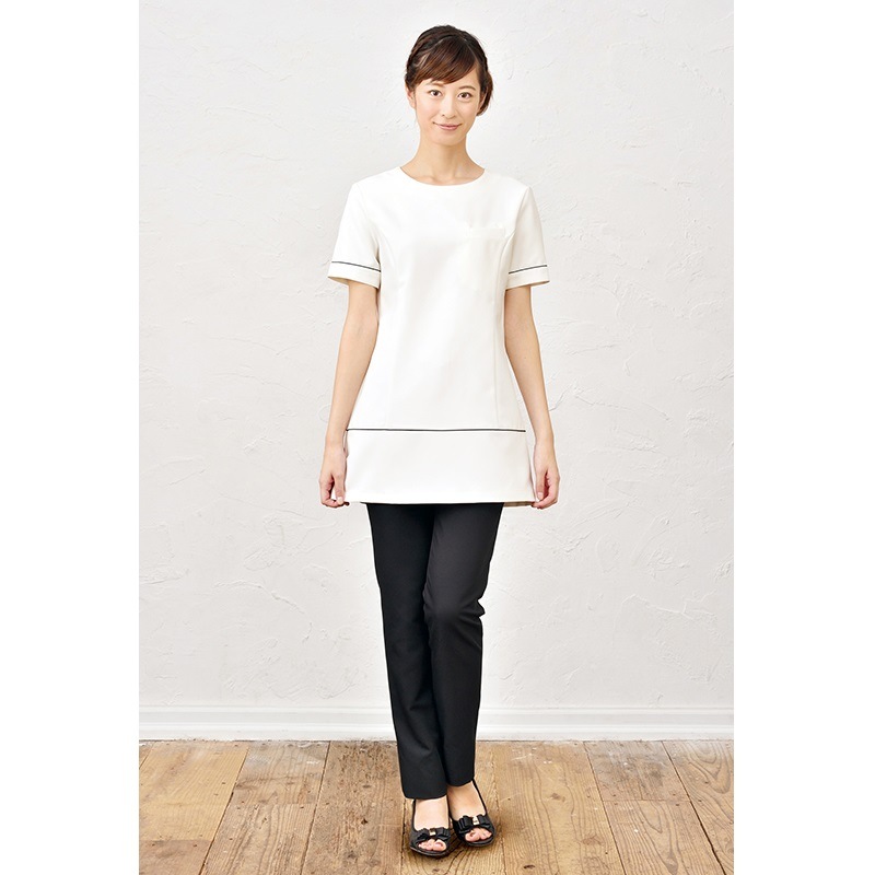 E-3114 ワンライン チュニック (2色 ブラック ライトベージュ) SHIROTA(シロタ）
