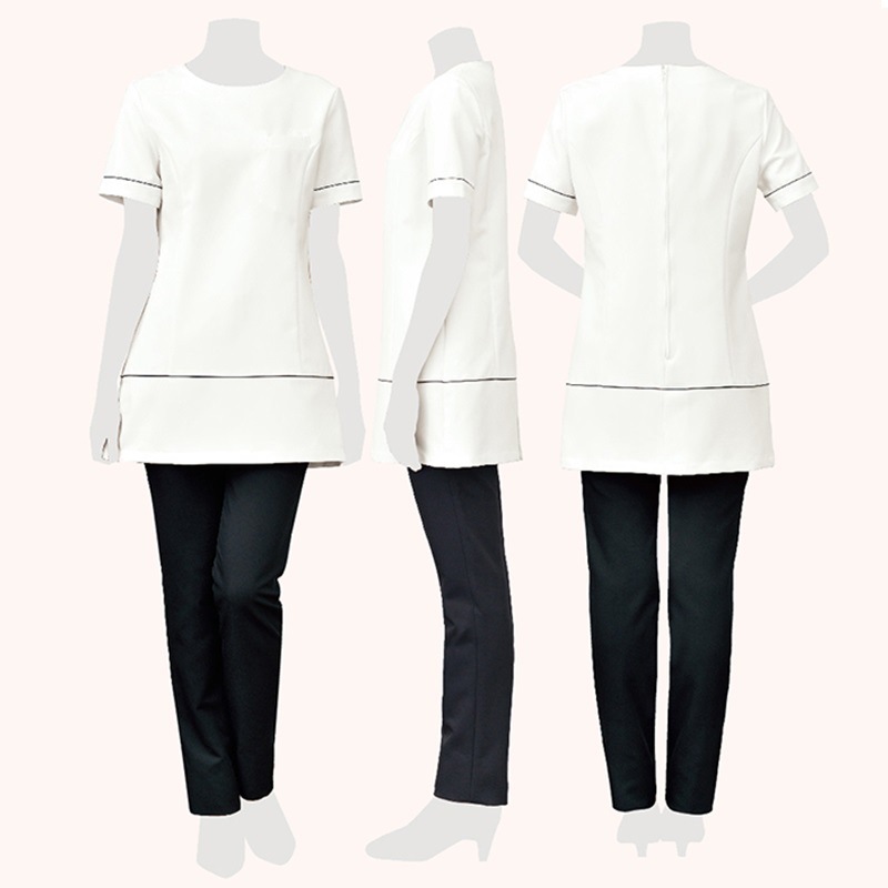 E-3114 ワンライン チュニック (2色 ブラック ライトベージュ) SHIROTA(シロタ）