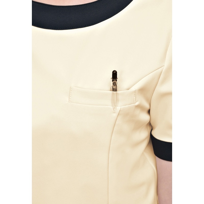 E-3112 チュニック ライトベージュ×ブラック SHIROTA(シロタ）