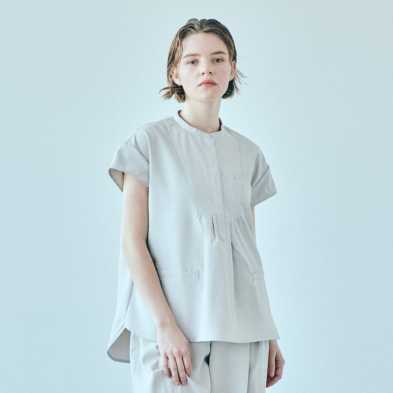 JILL STUART チュニック トップス ダイアゴナル スタンドカラー グレージュ（４サイズ）