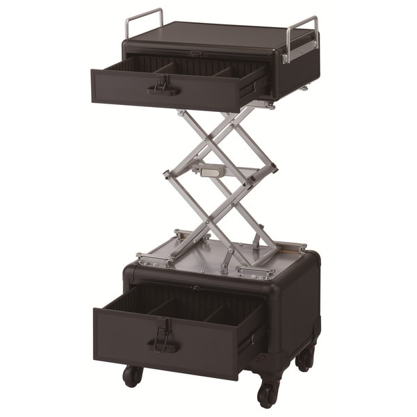 訪問美容 昇降ワゴン C-800リフティング収納BOX 2段 高さ49-85.7×幅39×奥行30cm