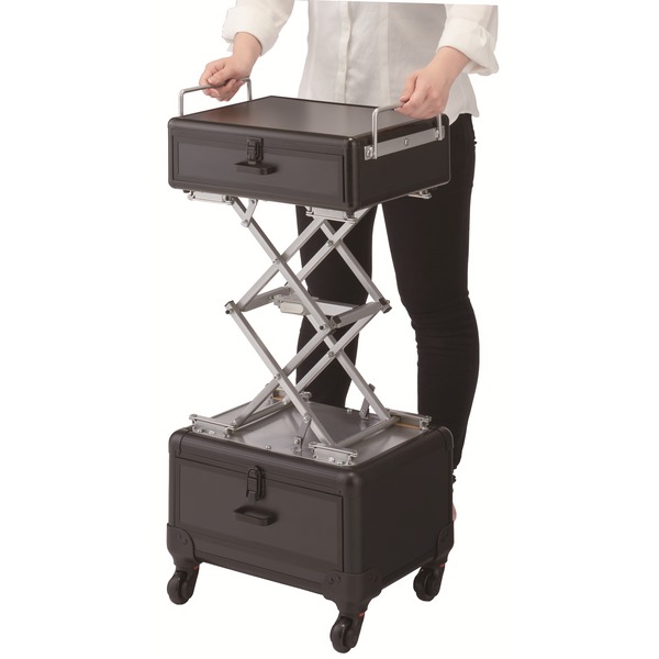 訪問美容 昇降ワゴン C-800リフティング収納BOX 2段 高さ49-85.7×幅39×奥行30cm