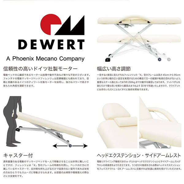 電動昇降マッサージベッド フォンタナ フィレンツェ e-チルト30 幅75cm 低反発クッション 約60kg