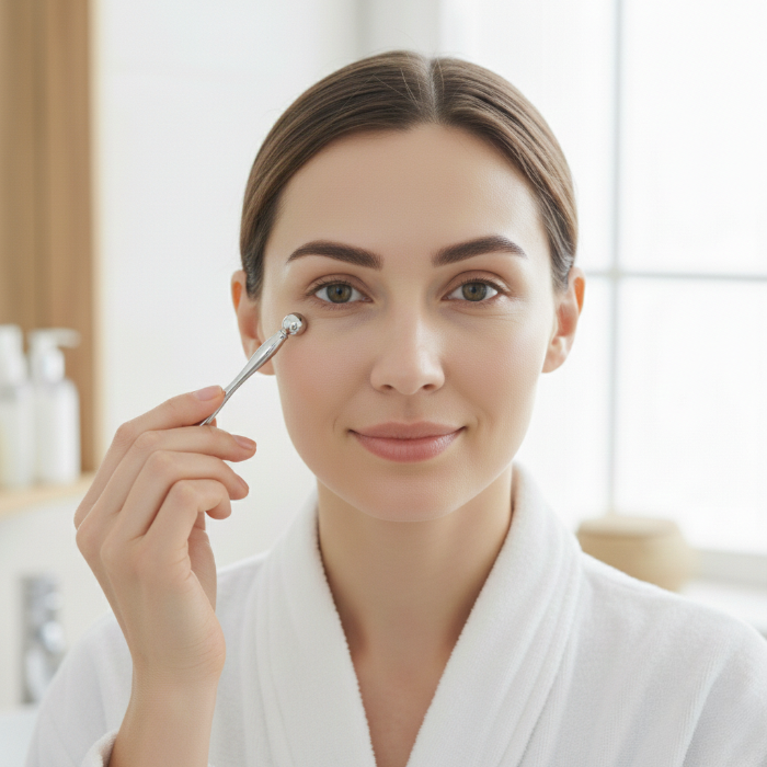 アイクリーム 美容スパチュラ 温冷 金属アプリケーター 10cm シルバー 目元ケア 目元マッサージ