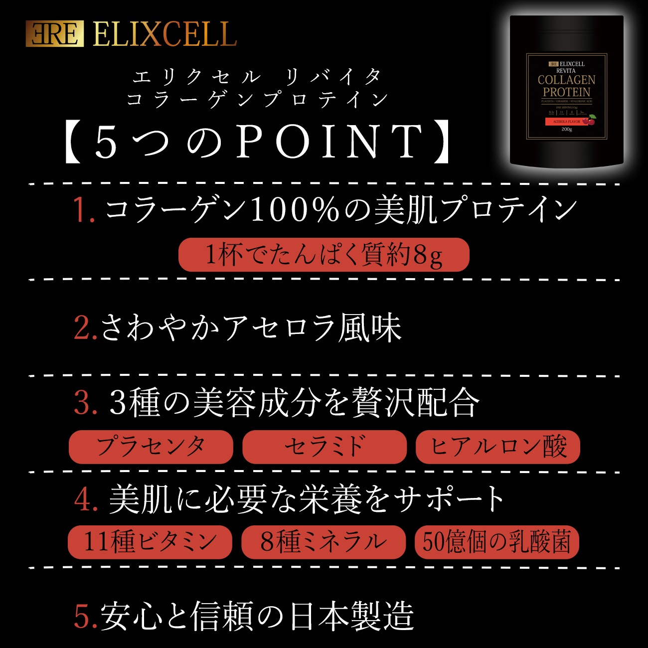 エリクセル リバイタ コラーゲンプロテイン アセロラ味 200g 20杯分