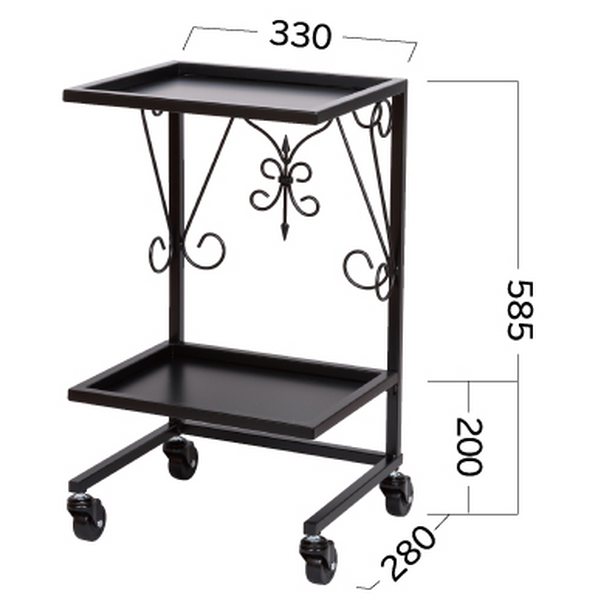 N.B.A.A.(エヌビーエーエー) サロン アイアンワゴン コンパクト 2段 ブラック 高さ58.5×幅33×奥行28cm