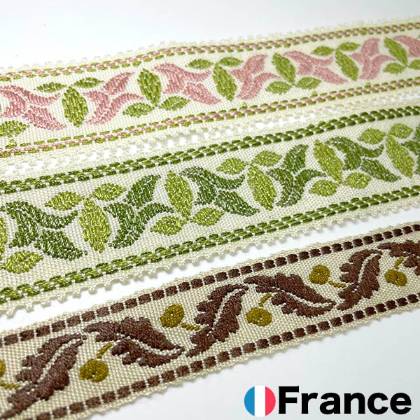 3.5cm幅 フランスヴィンテージリボン アンティークチロルテープ ジャガード織りゴブラン織り刺繍リボン 営業日即日発送[ワールデザインbistarai]