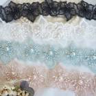 6cm パール付き花 5個 オーガンジーフラワーレースリボン 光沢フラワーモチーフパーツ お花シフォンレース  営業日即日発送 