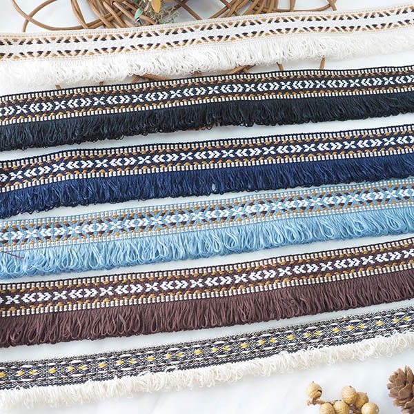 2.5cmから4cm幅 オルテガ柄フリンジリボン タッセルテープ フリンジテープ カーテンタッセル ガーランド 営業日即日発送 
