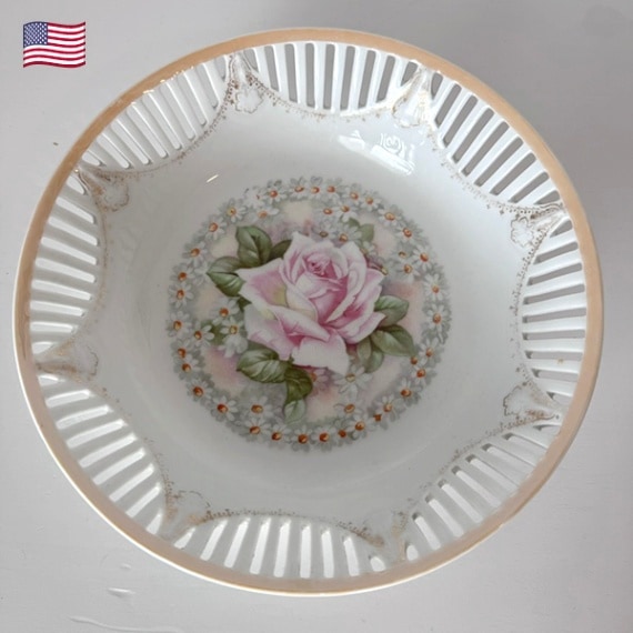 USA買付品 ヴィンテージ花柄プレート1900年代 Carl Schumann Cut out Plate お皿  キッチン雑貨 営業日即日発送