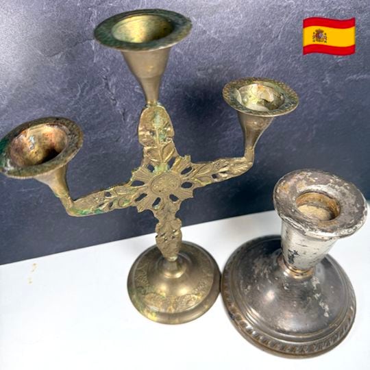 スペイン蚤の市買付 蝋燭立て シルバー雑貨 アンティークキャンドルホルダー 真鍮製燭台 ヨーロッパヴィンテージキャンドルスタンド インテリア雑貨　営業日即日発送