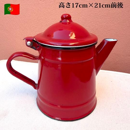 ヨーロッパアンティーク 良品 レッドホーローポット ナチュラルケトル  希少状態良好 ホーローキッチン雑貨 アンティークボトル キッチン雑貨 <送料無料>