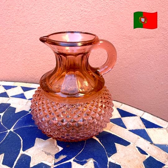 ポルトガル買付 ホブネイル模様クリスタルグラス 一輪挿し ウォーターピッチャー 水差し 花瓶ガラスヴィンテージ雑貨 レア物アンティーク雑貨　営業日即日発送 