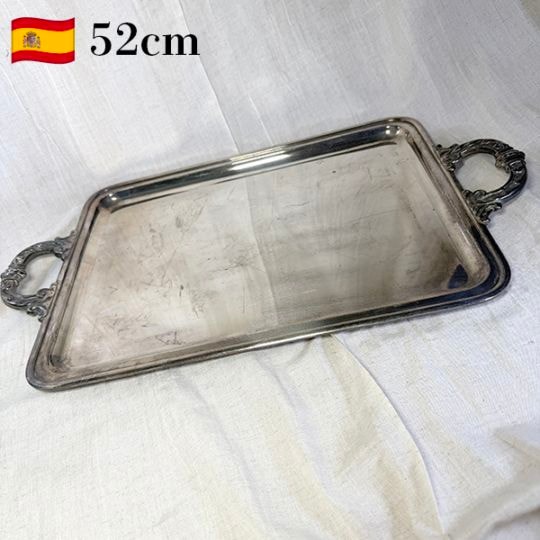 スペイン買付 52cm シルバー特大サイズサルヴァ レア物ヨーロッパ銀製トレイ アンティークシルバープレート お盆 お茶会 インテリア雑貨 蚤の市 営業日即日発送 ＜送料無料＞[ワールデザインbistarai]