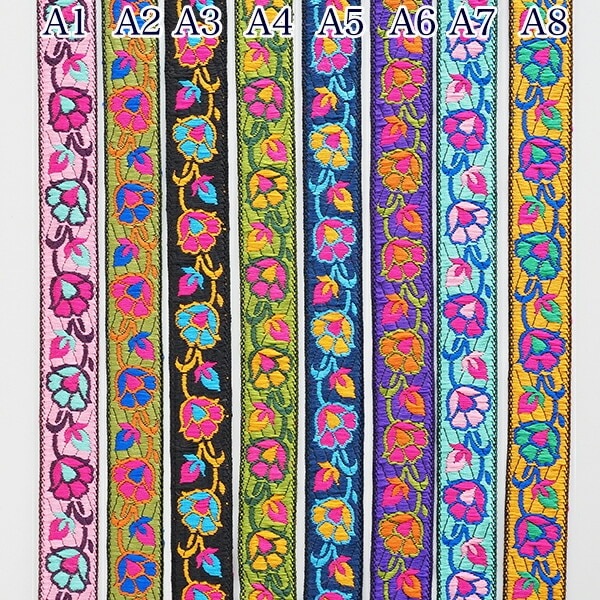 2cm幅 インドフラワー刺繍チロリアンテープ インド細幅リボン フラワー刺繍 カメラチェーン カチューシャ作り　ヘッドドレス 和装アクセサリー  営業日即日発送 [ワールデザインbistarai]