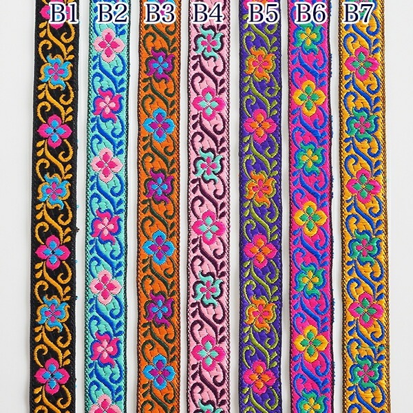 2cm幅 インドフラワー刺繍チロリアンテープ インド細幅リボン フラワー刺繍 カメラチェーン カチューシャ作り　ヘッドドレス 和装アクセサリー  営業日即日発送 [ワールデザインbistarai]