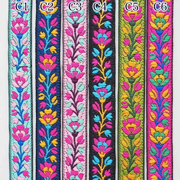 2cm幅 インドフラワー刺繍チロリアンテープ インド細幅リボン フラワー刺繍 カメラチェーン カチューシャ作り　ヘッドドレス 和装アクセサリー  営業日即日発送 [ワールデザインbistarai]