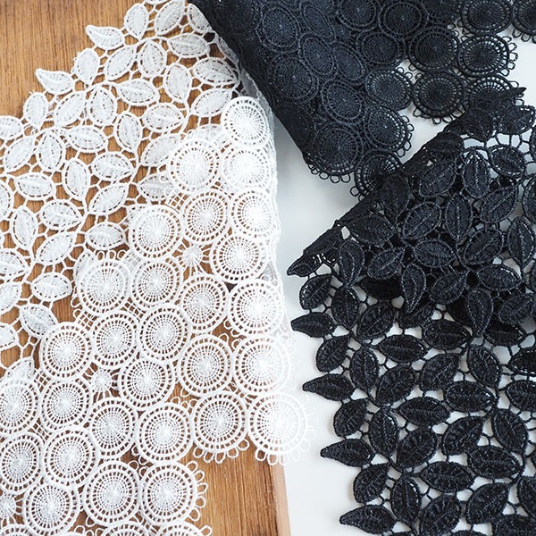 10cm幅 幅広光沢ボタニカルリーフモチーフケミカルレース ドレスベール衣装制作資材 スワッグパーツ営業日即日発送 