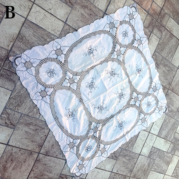 100cm前後 ポルトガル蚤の市買付 ヴィンテージ バテンレース ドイリー テーブルクロス ソファーカバー  アンティークコットンかぎ針編みパッチワーク布 営業日即日発送