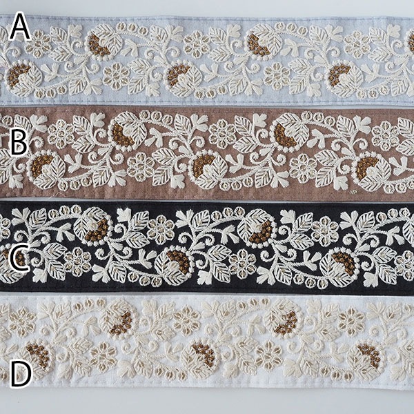 5.5cm幅  シルク風素材なめらかインド刺繍リボン フラワー刺繍  厚手太幅手芸用リボン お花刺繍ピアス イヤリング資材 くるみボタンヘアゴム作り 簡単バックチャーム資材 営業日即日発送 