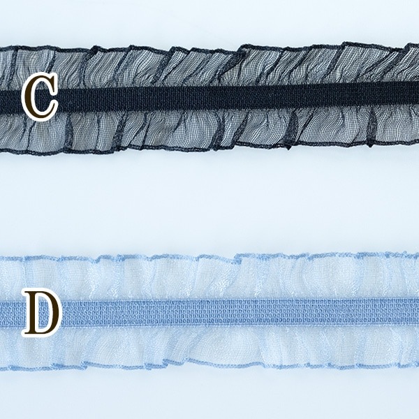 2.3cm幅 ふんわり柔らか素材ゴム入りフリルリボン オーガンジーリボン ストレッチ シフォンリボンケミカルテープ お人形ドレス ハンドメイド ヘアアクセサリー ヘアカフヘアポニー資材 大きめリボン作り営業日即日発送