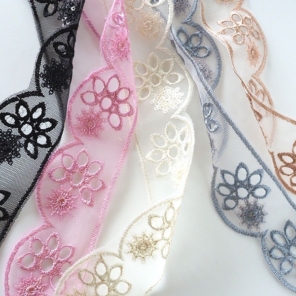 4cm幅 チュールレーステープ インド刺繍リボン フリルリボン スカラップ刺繍ブレード インテリア雑貨 営業日即日発送