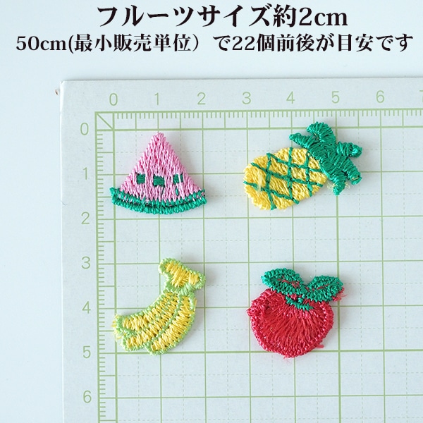 約2cm幅 かわいい果物モチーフリボン りんご バナナ パイナップル  すいかワッペン パッチ フルーツ柄レース フルーツモチーフテープ 入園入学布小物 巾着 上履き入れ お弁当袋 帽子デコレーション ピアスイヤリング作り 営業日即日発送【ワールデザインbistarai】