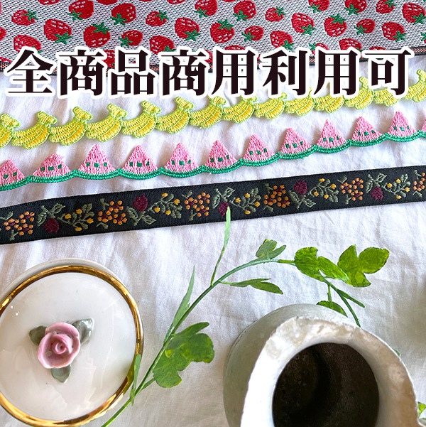 約2cm幅 かわいい果物モチーフリボン りんご バナナ パイナップル  すいかワッペン パッチ フルーツ柄レース フルーツモチーフテープ 入園入学布小物 巾着 上履き入れ お弁当袋 帽子デコレーション ピアスイヤリング作り 営業日即日発送【ワールデザインbistarai】