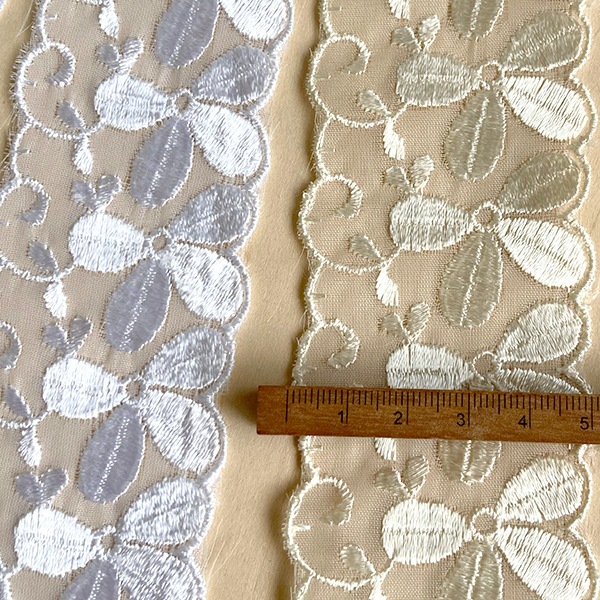 4.5cm幅 アンティークデットストック品 光沢ケミカルレース  襟レース フリルレース スカラップ刺繍リボン レースパーツ 衣装装飾 ダンスコスチューム 飾り付け インテリア装飾 営業日即日発送 [ワールデザインbistarai]