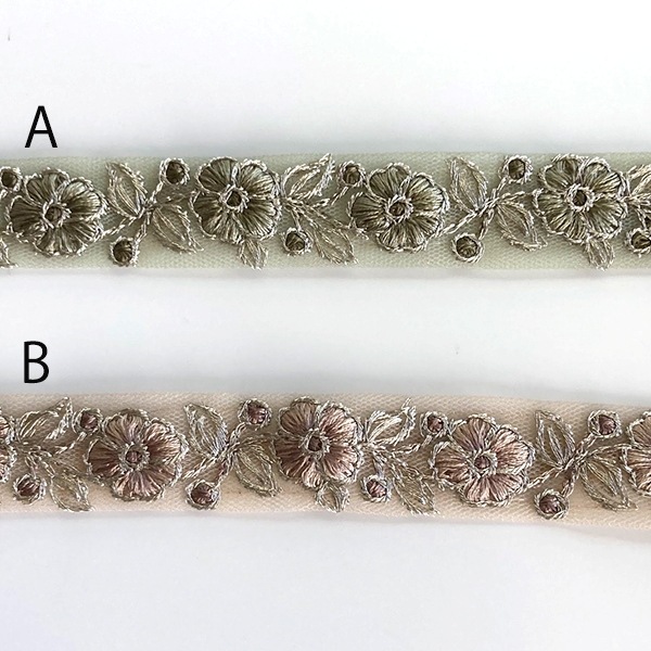 2cm幅 細幅シルバーラメ糸刺繍インド刺繍リボン サリー風チュールリボンブレード 手芸用リボン販売 三重県手芸用品 営業日即日発送[ワールデザインbistarai]
