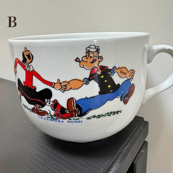 イタリアアンティークレア物 ポパイスープカップ レトロフラワー柄コップ おしゃれマグカップ POPEYEヴィンテージ雑貨 骨董品 キッチン小物 営業日即日発送