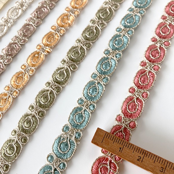 1cm幅 インドラメリボン リボンブレード 刺繍リボン アクセサリーパーツ 手芸用リボンブレード ピアスパーツ 営業日即日発送 [ワールデザインbistarai]