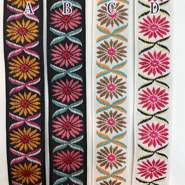 3cm幅 マーガレット模様 フラワー刺繍リボン チロリアンテープ ジャガード刺繍 お花刺繍リボン トロピカル柄 アロハ柄 ハワイアン柄 営業日即日発送 [ワールデザインbistarai]