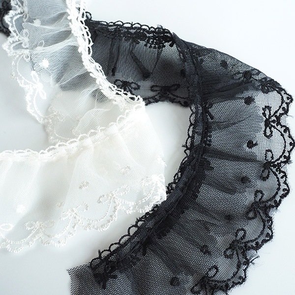 約5.5cm幅 フリルレースリボン二段フリルレース シフォンリボン ケミカルレース  簡単ぬい服ドレスハンドメイド用リボン 推しぬい材料 お人形ドレス 営業日即日発送 