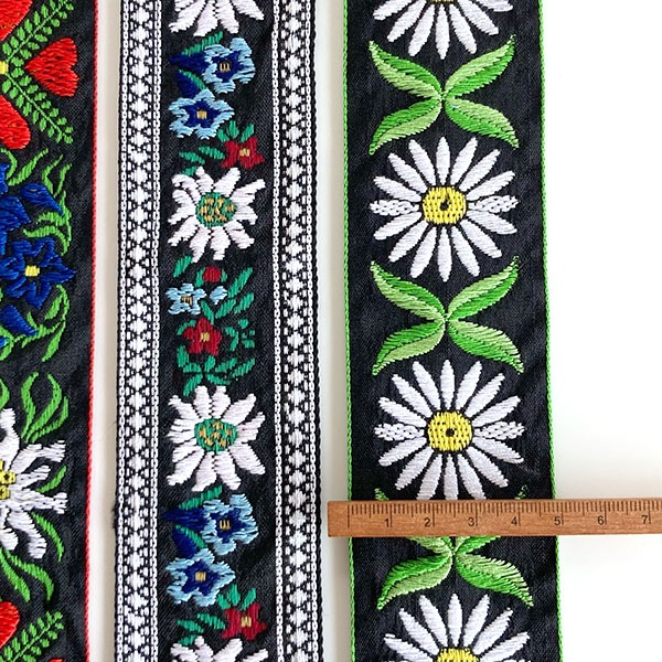 幅4.5cm 6cm チロリアンテープ 花柄 刺繍 ヨーロッパ風  厚手 リボンテープ 持ち手テープ ショルダーストラップ バッグ持ち手 ギターストラップ ハンドメイド資材 インテリア装飾 手芸材料 ヨーロピアンテープ 刺繍リボン エーデルワイス マーガレット 営業日即日発送 [ワールデザインbistarai]