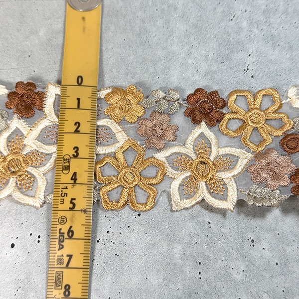 5cm幅 お花刺繍インドリボン カットワーク風リボン 刺繍レース 花柄 ケミカルレース ニュアンスカラー  バッグストラップ ハンドメイド ブライダル  営業日即日発送【ワールデザインbistarai】