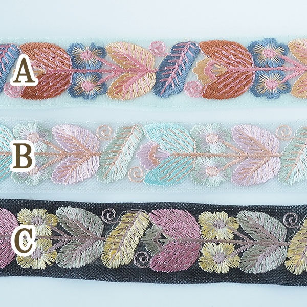 3.5cm幅 レトロ花柄 刺繍リボン インドリボン ショルダーストラップ 手芸用テープ インド刺繍リボン最安値 営業日即日発送 [ワールデザインbistarai]